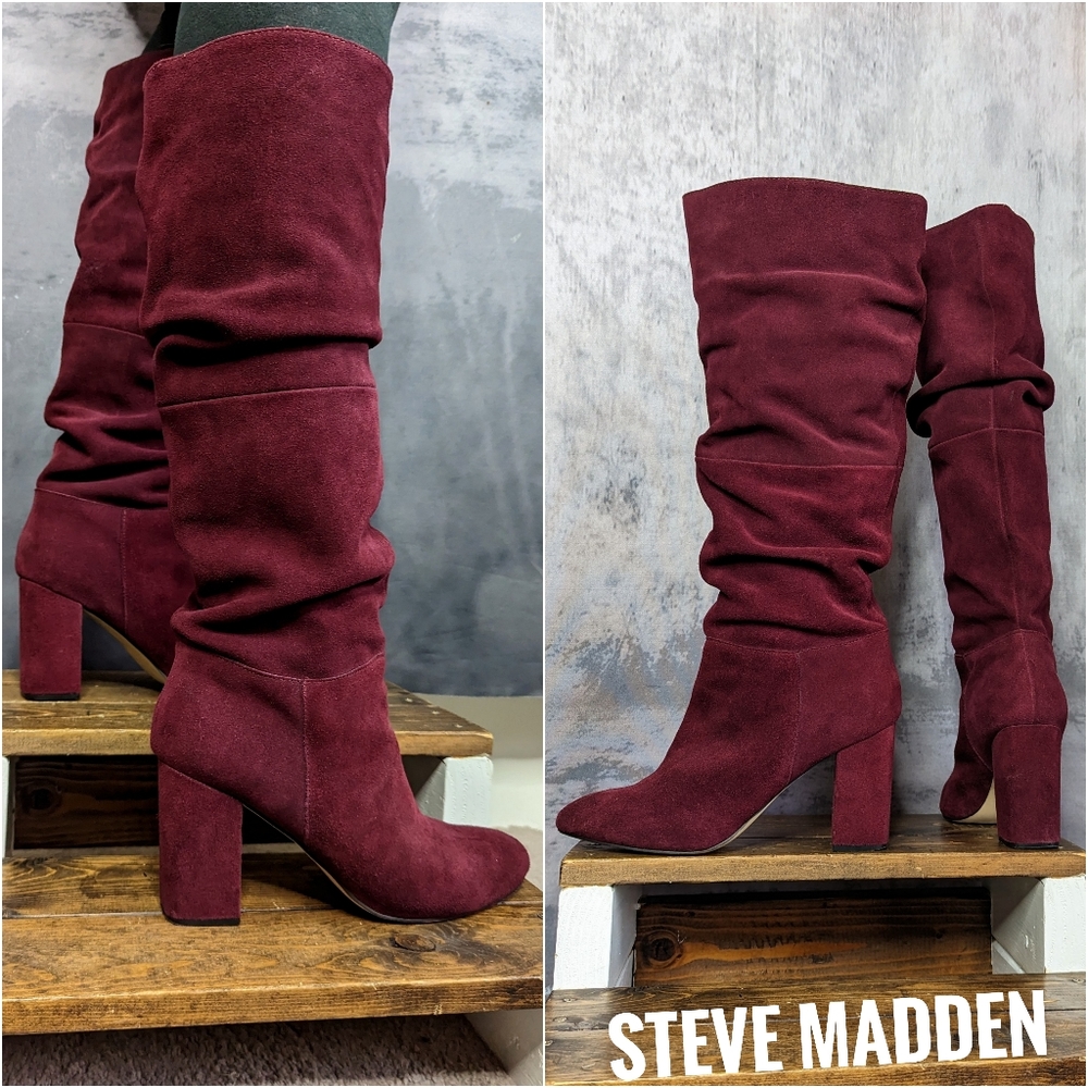 Steve Madden Faola suede slouch tall boots, burgundy, size 11